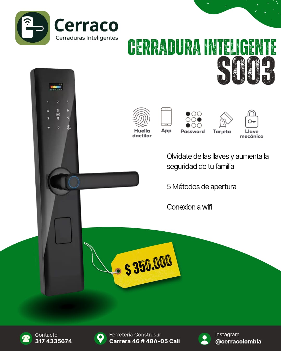 Cerradura Inteligente S003 – Puerta Principal con WiFi y Control Remoto