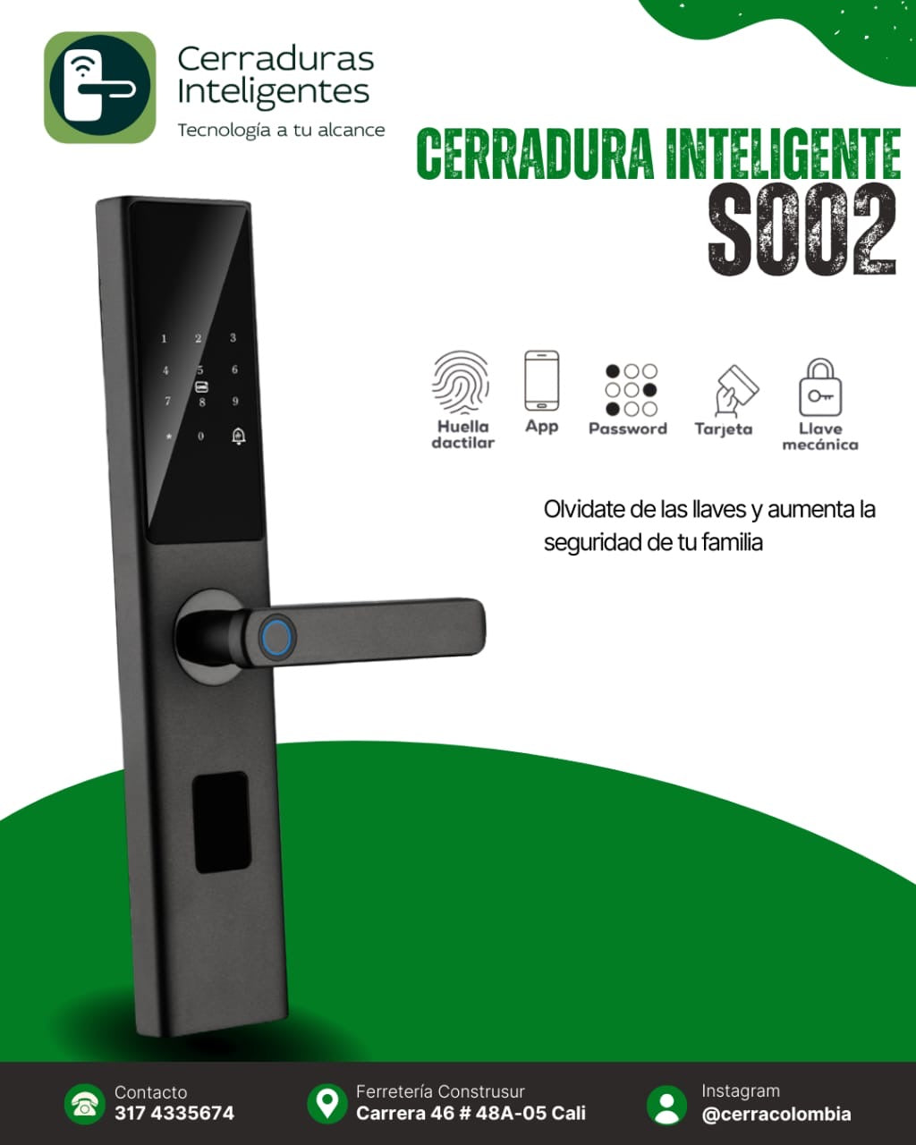 Cerradura Inteligente S002 con múltiples formas de acceso y desbloqueo remoto
