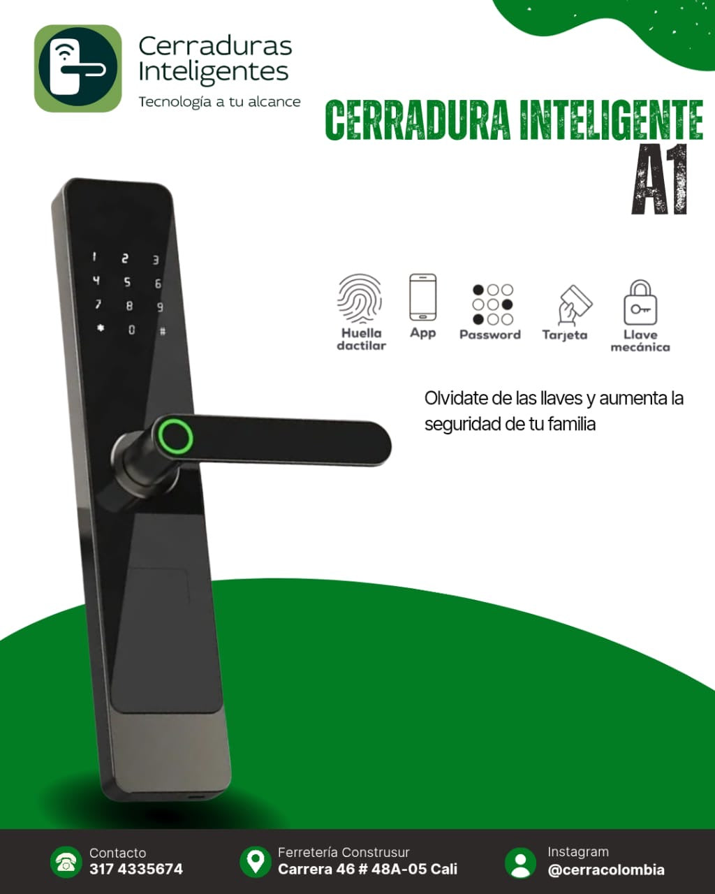 Cerradura Inteligente A1 con múltiples formas de acceso y desbloqueo remoto