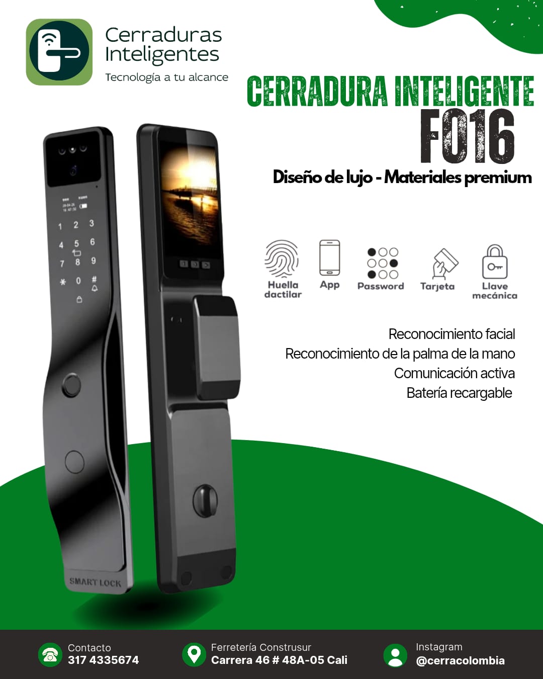 Cerradura Inteligente F016 – Facial, Cámara y Diseño Premium