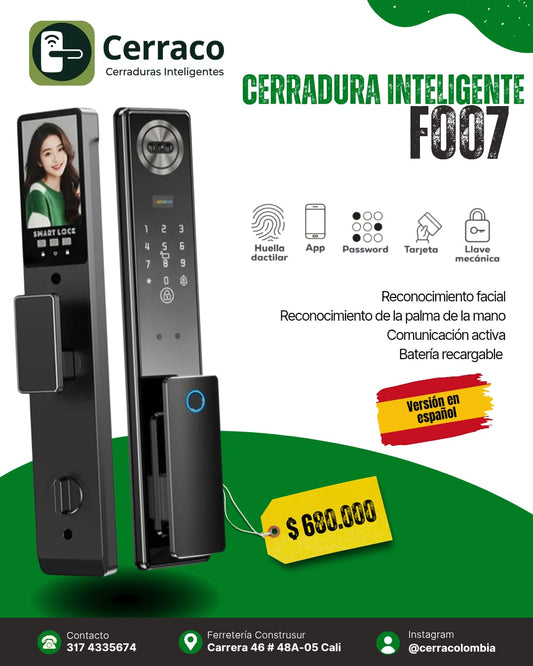 Cerradura Inteligente F007 – Reconocimiento Facial y Cámara Integrada