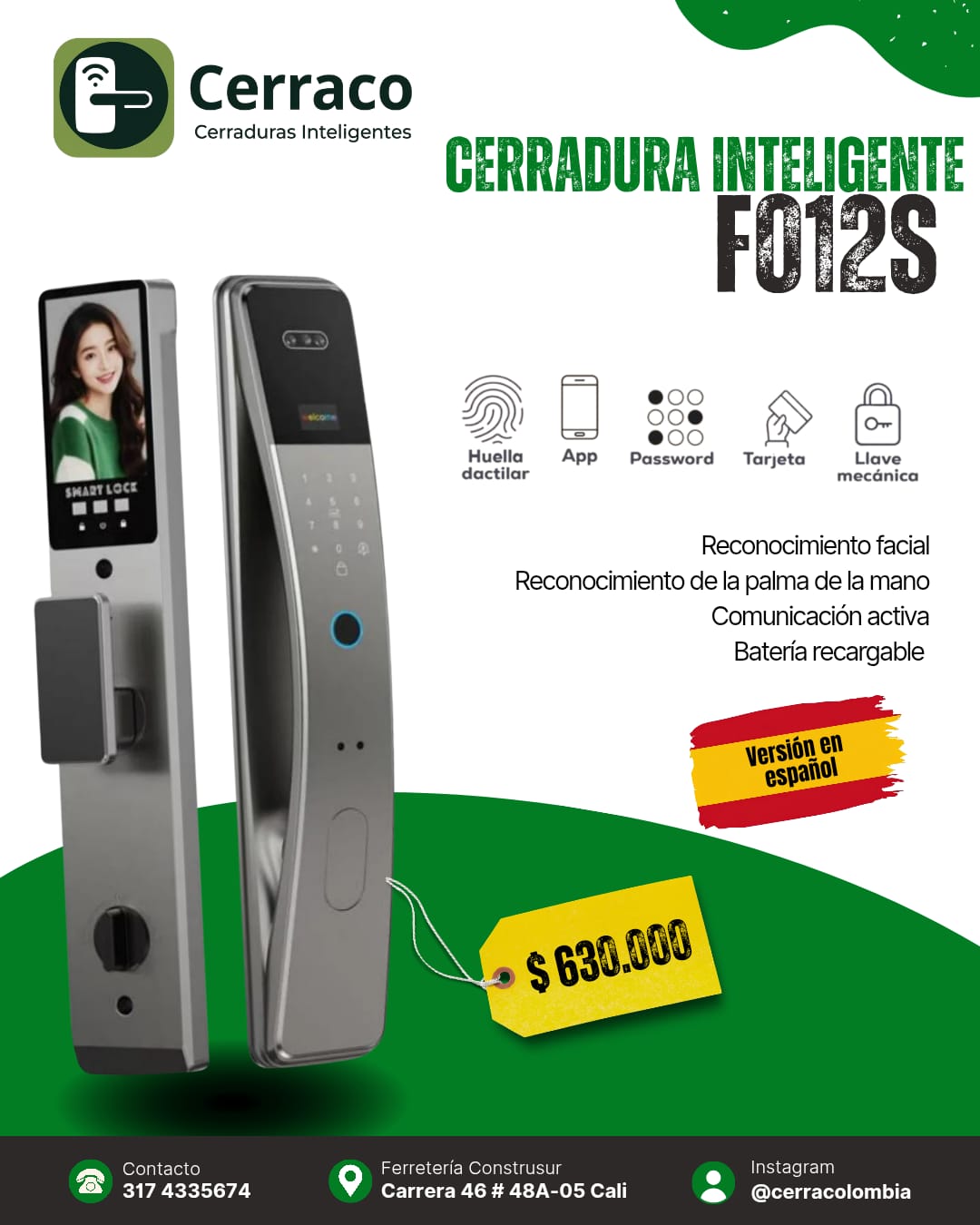 Cerradura Inteligente F012S – Reconocimiento Facial y Cámara Integrada Diseño Curvo