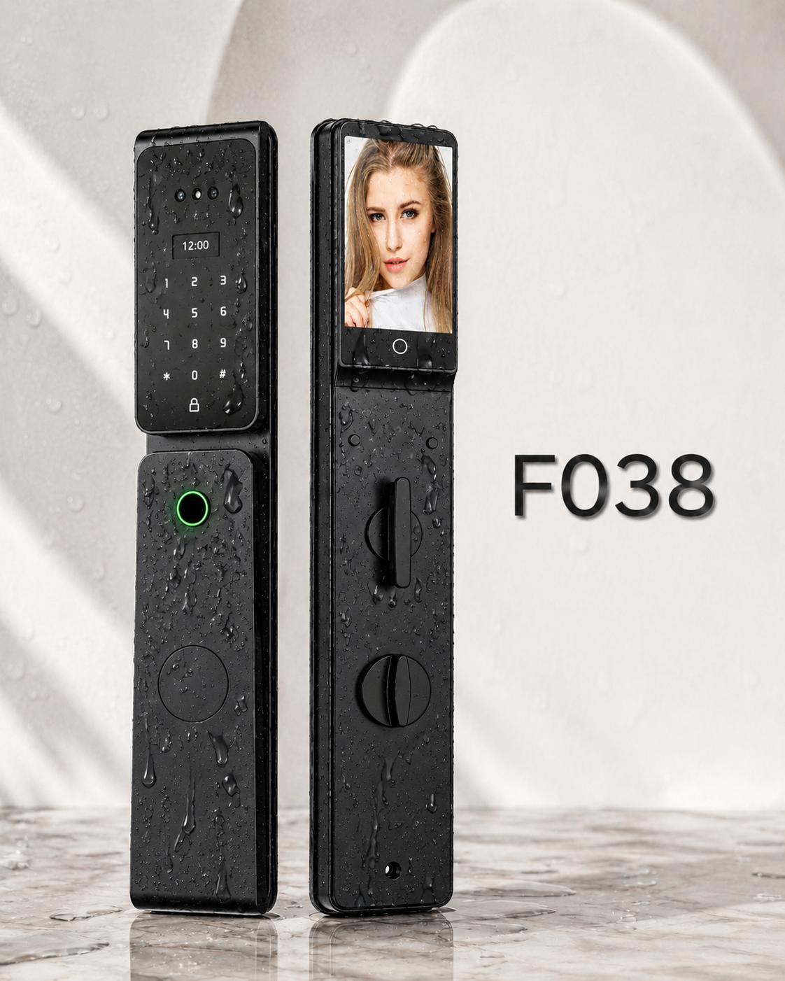 Cerradura Inteligente F038 – Facial, Huella y Resistente a Lluvia