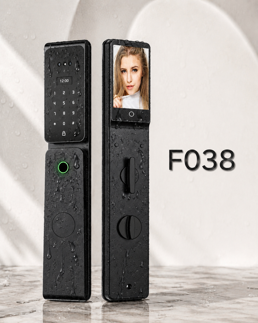 Cerradura Inteligente F038 – Facial, Huella y Resistente a Lluvia